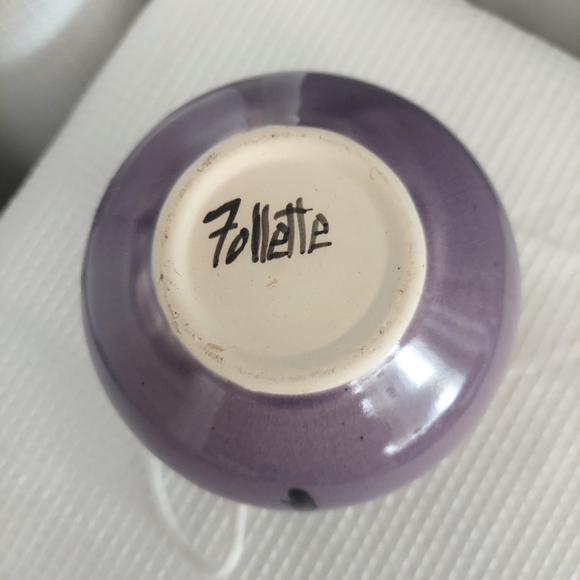 Follette Pottery Oil Lamp Green Purple Glazed Floral Stoneware Cotton Wick - Picture 6 of 9